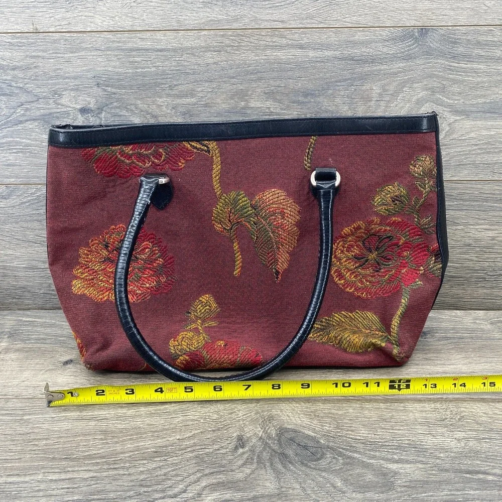 BRIGHTON Floral Multi Compartment Shoulder Bag Purse Maroon Size One